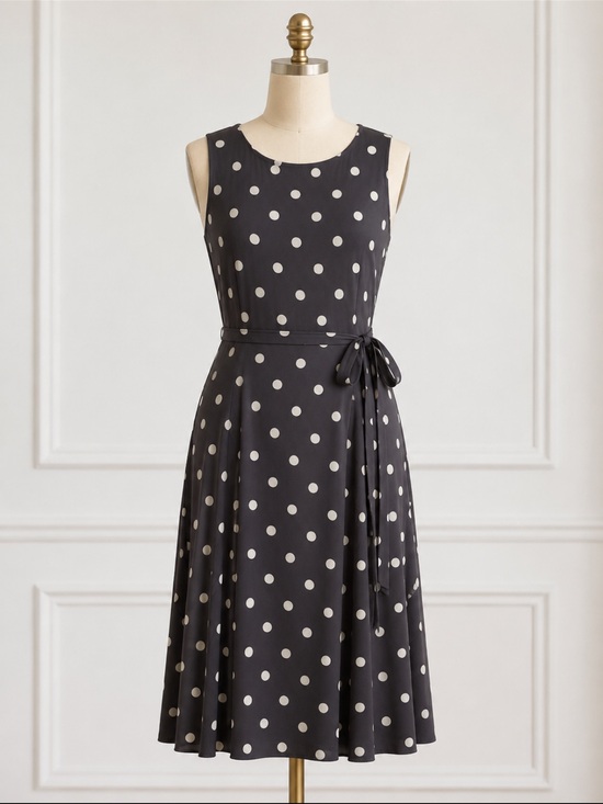 Anne Klein Dresses & Skirts - Anne Klein Black Polka Dot Midi Dress with Self-Tie Waist